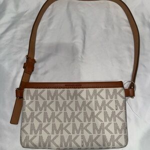 Michael Kors White and Tan Monogram shoulder bag